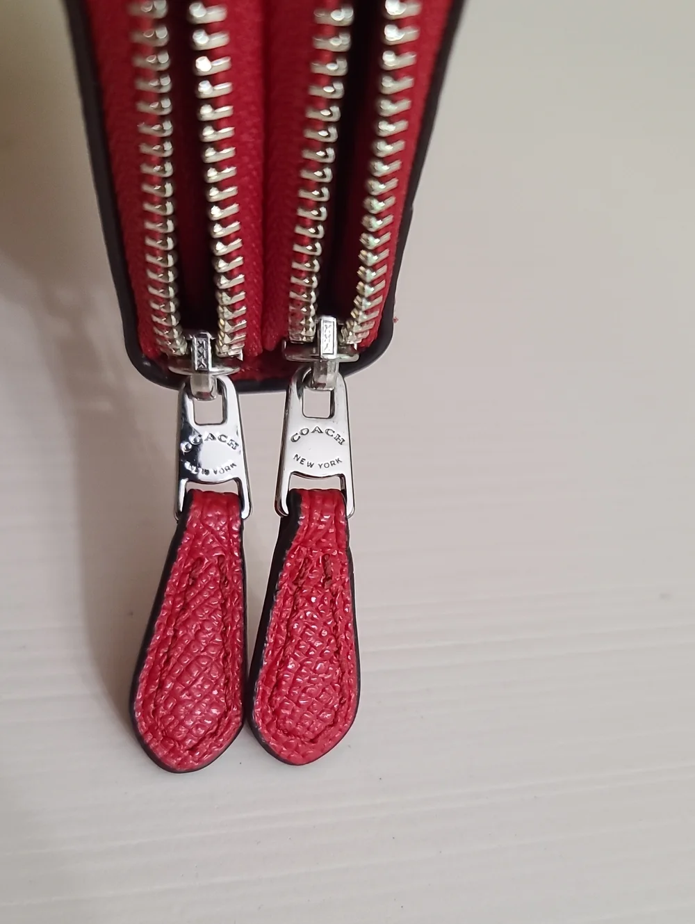 COACH Red Zip Wallet - Pebbled Leather